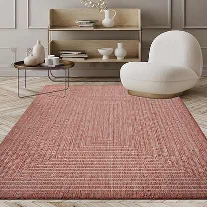 Adiva Rugs Outdoor Indoor Area Rug, Weather Resistant, Easy to Clean, Stain Resistant Floor Mat for Dining Room, Backyard, Deck, Patio (Copper Weiss, 6' x 9')
