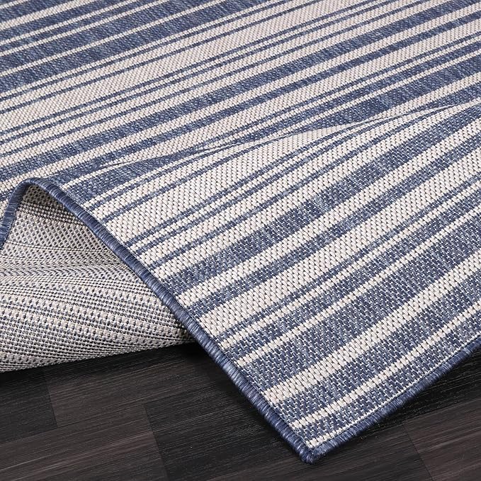 Stripe Outdoor Rug 9x12 Washable Outside Carpet for Indoor Patio Porch Waterproof Easy Cleaning Non Shedding Area Rugs Blue 9 x 12