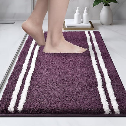 PURRUGS Bathroom Rug Non-Slip Machine Washable 20" x 30", Super Absorbent and Quick Dry Shaggy Microfiber Bath Mat, Extra Soft and Plush Bath Rug for Bathtub, Shower and Sink, Purple