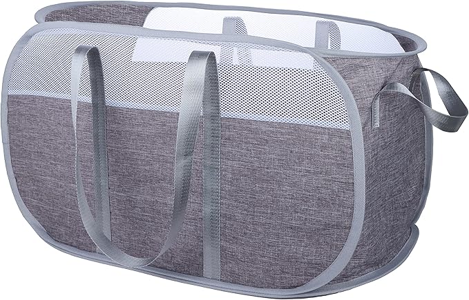 Pop Up Laundry Hamper，with Durable Handles collapsible laundry basket，Easy to Open and Fold for college Dorm,kids room，travel (Gray)…