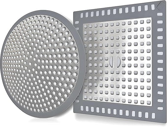Shower Drain Hair Catcher,2Pcs,4.72'',Flat Drain Hair Catcher,Shower Drain Cover/Filter, Bathroom/Kitchen Sink Drain Strainer,Stainless Steel and TPE