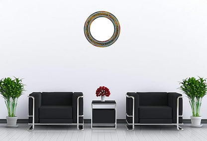 Mosaic Mirror, Wall Art Décor – Handcrafted Decorative Wall Mirror, Autumn Green, Deep Blue, and Brown Round Mosaic