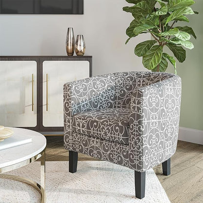 BELLEZE Accent Barrel Chair Set of 2, Linen Round Chair Club Tub Sofa Corner Chair with Flared Legs and Cozy Soft Padding for Living Room Bedroom Waiting Room - White & Gray