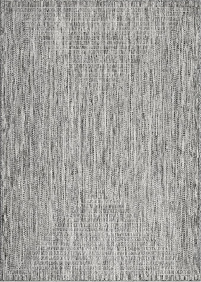 Adiva Rugs Outdoor Indoor Area Rug, Weather Resistant, Easy to Clean, Stain Resistant Floor Mat for Dining Room, Backyard, Deck, Patio (Silver Weiss, 2'6" x 7')