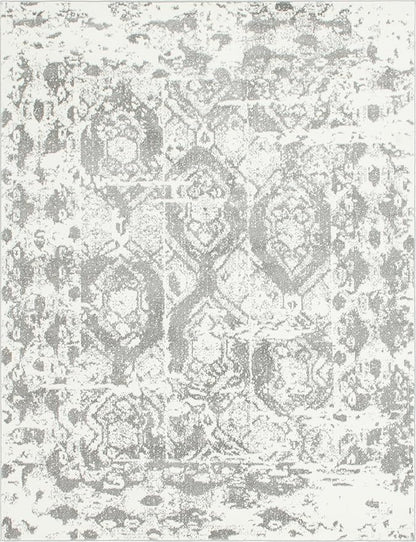 Unique Loom Rosso Collection Vintage, Geometric, Bohemian, Traditional, Distressed, Southwestern Area Rug, Rectangular 8' 0" x 10' 0", Light Gray/Ivory