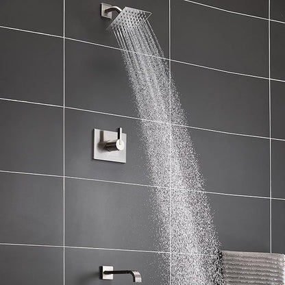 Bathtub Shower Systems, Tub and Shower Faucet Set Combo with 6 Inch Brushed Nickel Shower Faucet Set, Shower Tub Faucets Sets Complete (Valve Included)