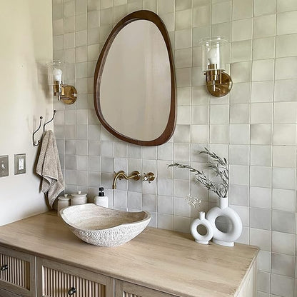 Irregular Wood Frame Boho Mirror - Large Wall Mounted Accent, Asymmetrical, Modern Aesthetic Wall Decor for Bedroom, Entryway, Living Room, Bathroom (Brown)