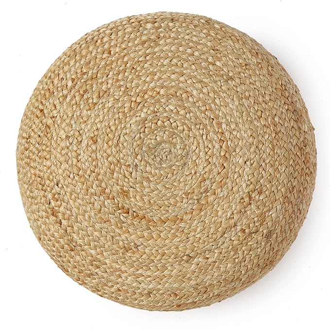 REDEARTH · Jute Circular Low Pouf Ottoman - Braided Pouffe Accent Sitting Round Footrest for Living Room, Bedroom, Nursery, kidsroom, Patio, Gym; 100% Jute (18"x18"x10"; Natural)
