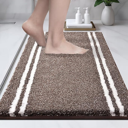 PURRUGS Bathroom Rug Non-Slip Machine Washable 20" x 30", Super Absorbent and Quick Dry Shaggy Microfiber Bath Mat, Extra Soft and Plush Bath Rug for Bathtub, Shower and Sink, Brown