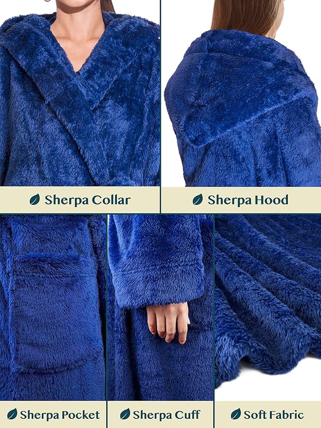 PAVILIA Women Hooded Plush Soft Robe | Fluffy Warm Fleece Sherpa Shaggy Bathrobe