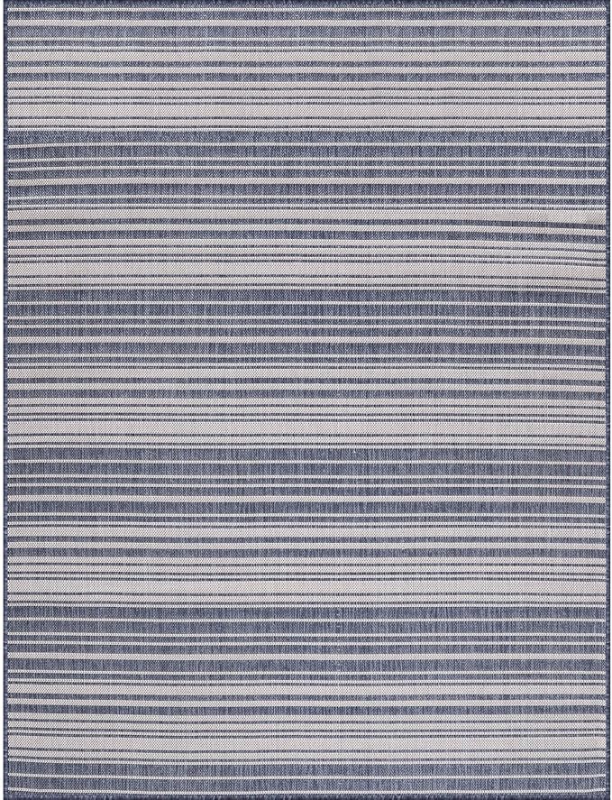 Stripe Outdoor Rug 9x12 Washable Outside Carpet for Indoor Patio Porch Waterproof Easy Cleaning Non Shedding Area Rugs Blue 9 x 12