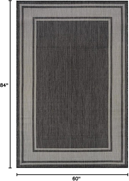 Beverly Rug Outdoor Rug 5x7 Modern Bordered Area Rugs for Indoor and Outdoor Patio Deck Porch Garden Waterproof Weather Sun Resistant Washable Outside Carpet (5 x 7 Dark Gray)