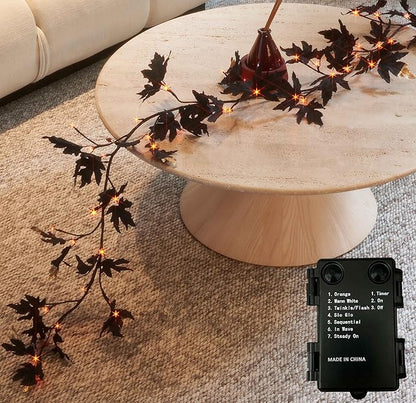 Birchlitland Halloween Black Maple Garland with Lights Timer 48 LED Orange and Warm White Fairy Lights, Battery Operated for Indoor and Outdoor Halloween Party Decoration