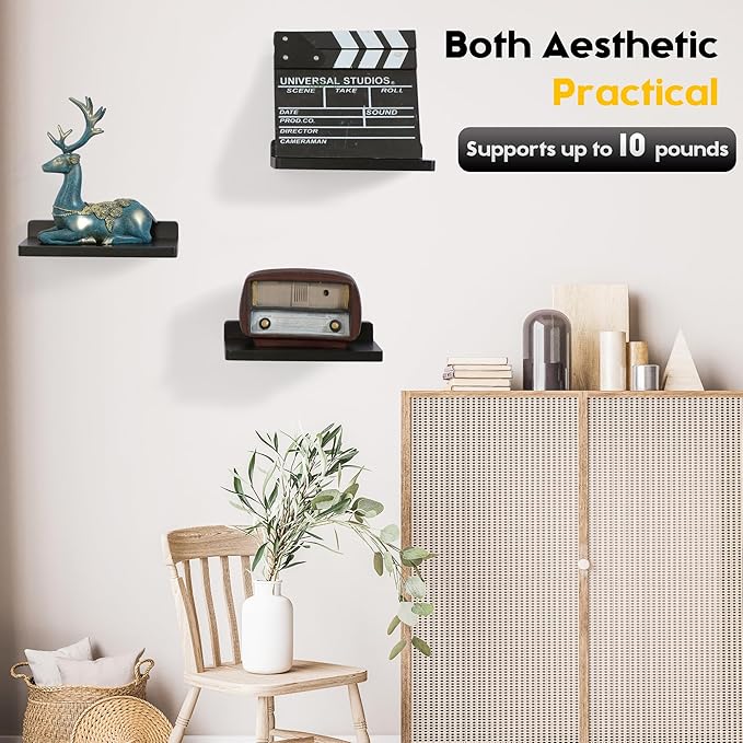 Small Floating Shelf,5 x 8.5 Inch,Set of 3 Small Wall Shelf for Bedroom Living Room Bathroom Kitchen Office (Black)