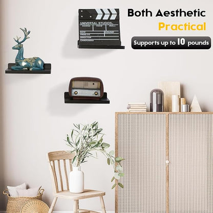 Small Floating Shelf,5 x 8.5 Inch,Set of 3 Small Wall Shelf for Bedroom Living Room Bathroom Kitchen Office (Black)