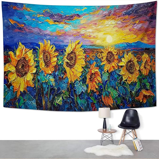 yowecso Sunflower Tapestry Sunset Flower Field Tapestry Wall Hanging for Bedroom Sunflower Tapestries Aesthetic Wall Decor for Home Dorm Living Room 50"x60"