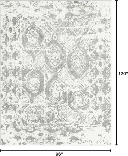 Unique Loom Rosso Collection Vintage, Geometric, Bohemian, Traditional, Distressed, Southwestern Area Rug, Rectangular 8' 0" x 10' 0", Light Gray/Ivory