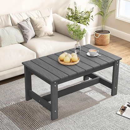 SERWALL Outdoor Coffee Table, HDPE Patio Coffee Table for Outside, Grey
