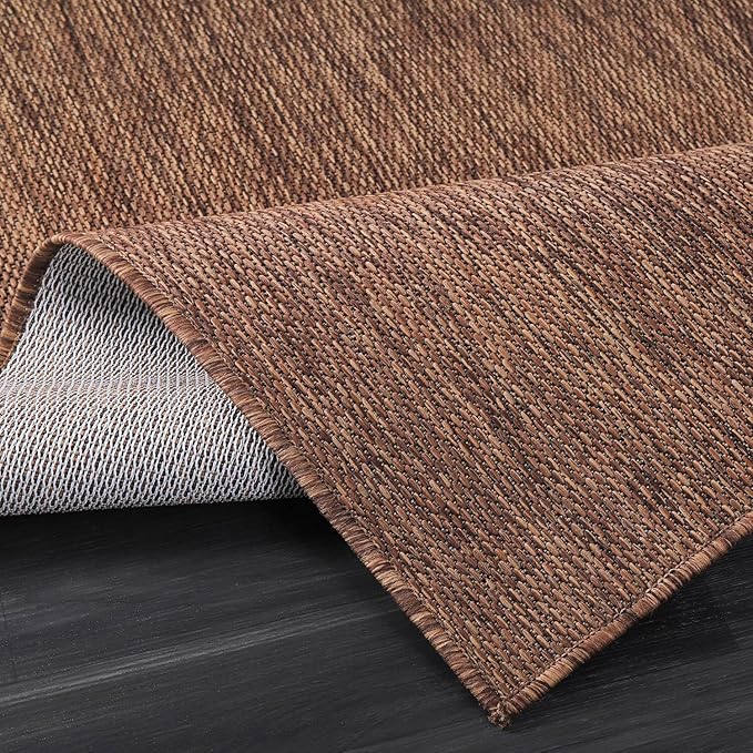 Washable Indoor Outdoor Rug Weather Resistant Carpet Modern Solid for Porch Deck Balcony Backyard Patio Rug 5x7 Gold Brown