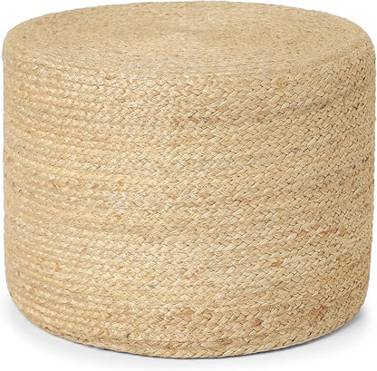 REDEARTH · Cylindrical Pouf Foot Stool Ottoman - Jute Braided Pouffe Poof Accent Sitting Footrest for Living Room, Bedroom, Nursery, Patio, Lounge & Other Rooms (Natural, 18"x18"x14")