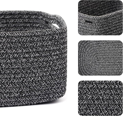 Small Storage Baskets for Organizing | Closet Organizer Bins | Shelf Toy Basket | Woven Rope Baskets | Cube Decorative Box | Shallow Basket | 13x8.5x5.1” | 3 Packs Dark Gray