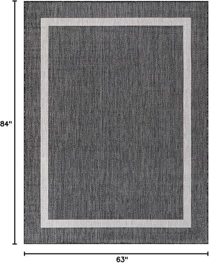 Bordered Outdoor Rug 5x7 Washable Outside Carpet for Indoor Patio Porch Waterproof Easy Cleaning Non Shedding Area Rugs Gray 5 x 7