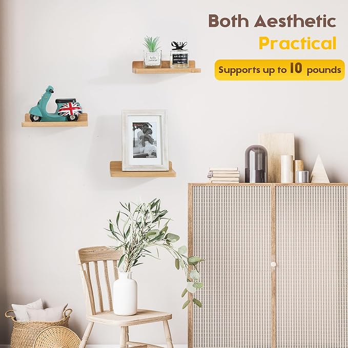 Small Floating Shelves for Wall,5x8.5 Inches Wall Shelf Set of 3,Display Shelf for Bedroom, Bathroom, Kitchen Decor (Wood Color)