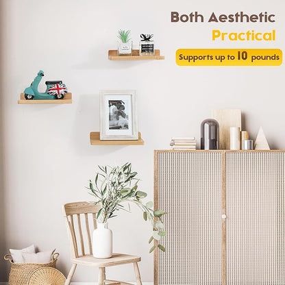 Small Floating Shelves for Wall,5x8.5 Inches Wall Shelf Set of 3,Display Shelf for Bedroom, Bathroom, Kitchen Decor (Wood Color)