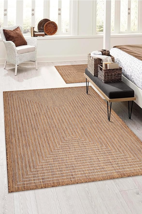 Adiva Rugs Outdoor Indoor Area Rug, Weather Resistant, Easy to Clean, Stain Resistant Floor Mat for Dining Room, Backyard, Deck, Patio (Wooden, 2'6" x 7')