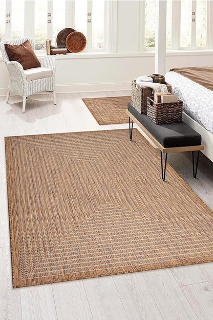 Adiva Rugs Outdoor Indoor Area Rug, Weather Resistant, Easy to Clean, Stain Resistant Floor Mat for Dining Room, Backyard, Deck, Patio (Wooden, 2'6" x 7')