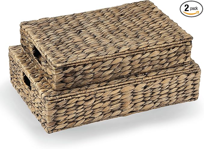 Set of 2 Decorative Storage Boxes With Lids for Home Decor, Shelves