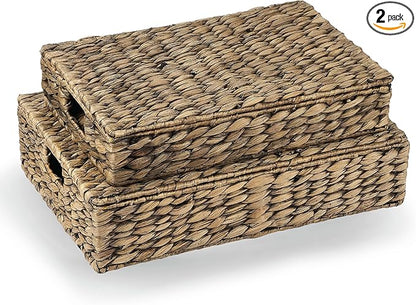 Set of 2 Decorative Storage Boxes With Lids for Home Decor, Shelves