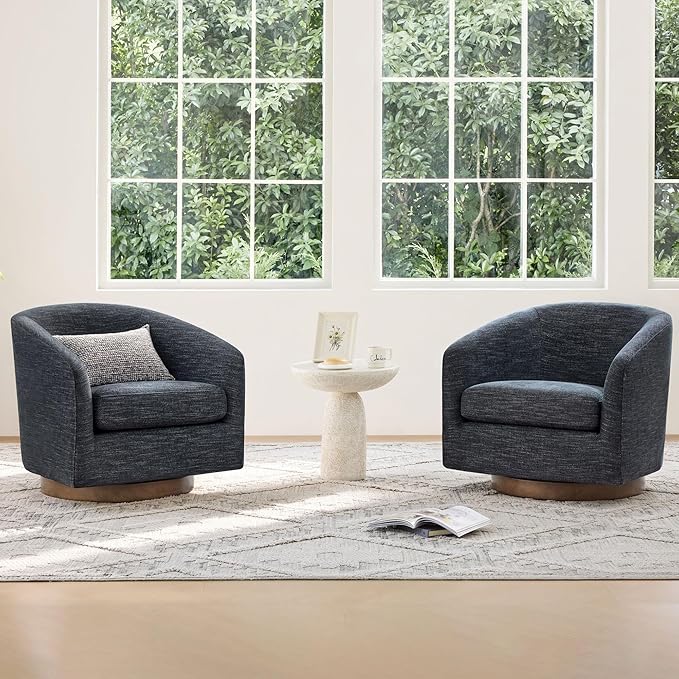 CHITA Swivel Accent Chair Set of 2, FSC Certified Upholstered Fabric Barrel Chair for Living Room, Fully Assembled, Midnight