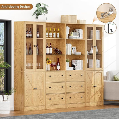 71" Tall Bookshelves Set of 4, 2 Bookcases with Drawers & 2 Bookshelves with Doors, Wooden Bookshelves Floor Standing Display Storage Shelves Home Decor Furniture for Home Office, Living Room