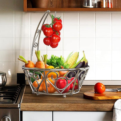 Simple Houseware Fruit Basket Bowl with Banana Tree Hanger, Chrome Finish