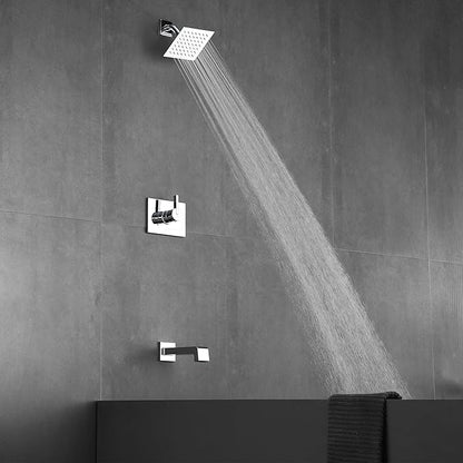 Shower Faucet Set, Tub Shower Faucet with 6-Inch Rainfall Shower Head and Tub Spout, Shower Tub Faucet Set Complete (Included Shower Valve), Tub Shower Trim Kit, Polished Chrome