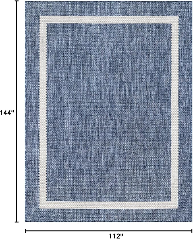 Bordered Outdoor Rug 9x12 Washable Outside Carpet for Indoor Patio Porch Waterproof Easy Cleaning Non Shedding Area Rugs Blue 9 x 12