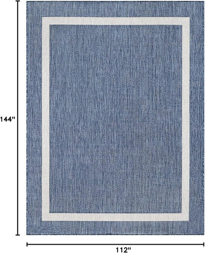 Bordered Outdoor Rug 9x12 Washable Outside Carpet for Indoor Patio Porch Waterproof Easy Cleaning Non Shedding Area Rugs Blue 9 x 12
