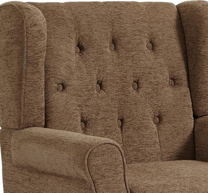 UIXE High Back Accent Chair, Upholstered Armchair in Fabric, Retro Wingback Arm Chair for Living Room, Comfy Single Sofa Bedroom Reading Seat with Solid Wood Legs - Brown