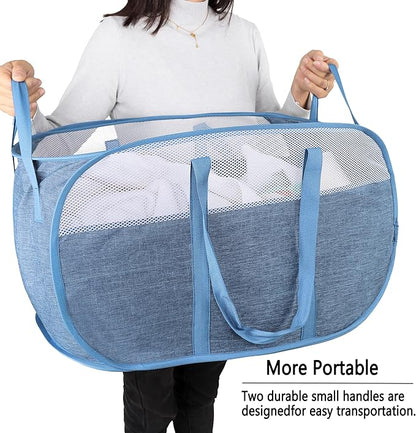 Pop Up Laundry Hamper，with Durable Handles collapsible laundry basket，Easy to Open and Fold for college Dorm,kids room，travel (2 blue)…