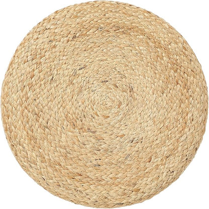 REDEARTH · Cylindrical Pouf Foot Stool Ottoman - Jute Braided Pouffe Poof Accent Sitting Footrest for Living Room, Bedroom, Nursery, Patio, Lounge (Natural Teal, 14.5"x14.5"x16")