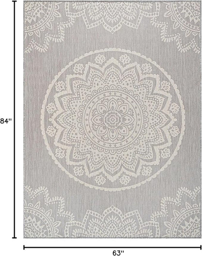 CAMILSON Outdoor Rug 8x10 Modern Area Rugs for Indoor and Outdoor Patios and Porches - Waterproof, Washable, Non-Shedding, Easy-to-Clean Outside Carpet (8 x 10, Medallion - Grey/White)