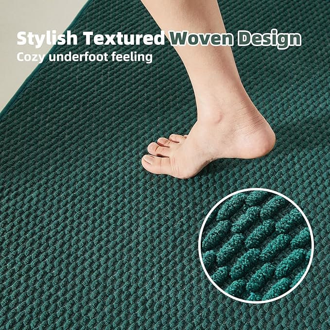 Bathroom Rugs Non Slip Washable, Super Absorbent Thin Bath Mat Small Quick Dry Low Pile Bathroom Rug, Dark Green 20"x30"