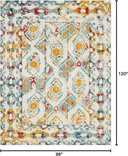 Unique Loom Rosso Collection Vintage, Geometric, Bohemian, Traditional, Distressed, Southwestern Area Rug, 8' 0" x 10' 0", Multi/Ivory