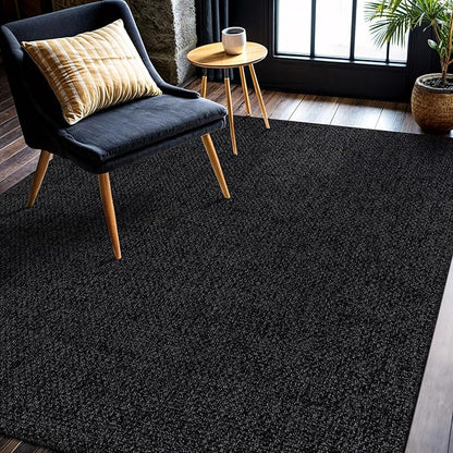 CAMILSON Easy Jute Rug 4x6, Indoor Outdoor Dark Gray Black Farmhouse Area Rugs for Living Room Patio and Kitchen Rug, Solid Boho Woven Design, Easy-Cleaning, Washable Outside Carpet Alfombras (4 x 6)