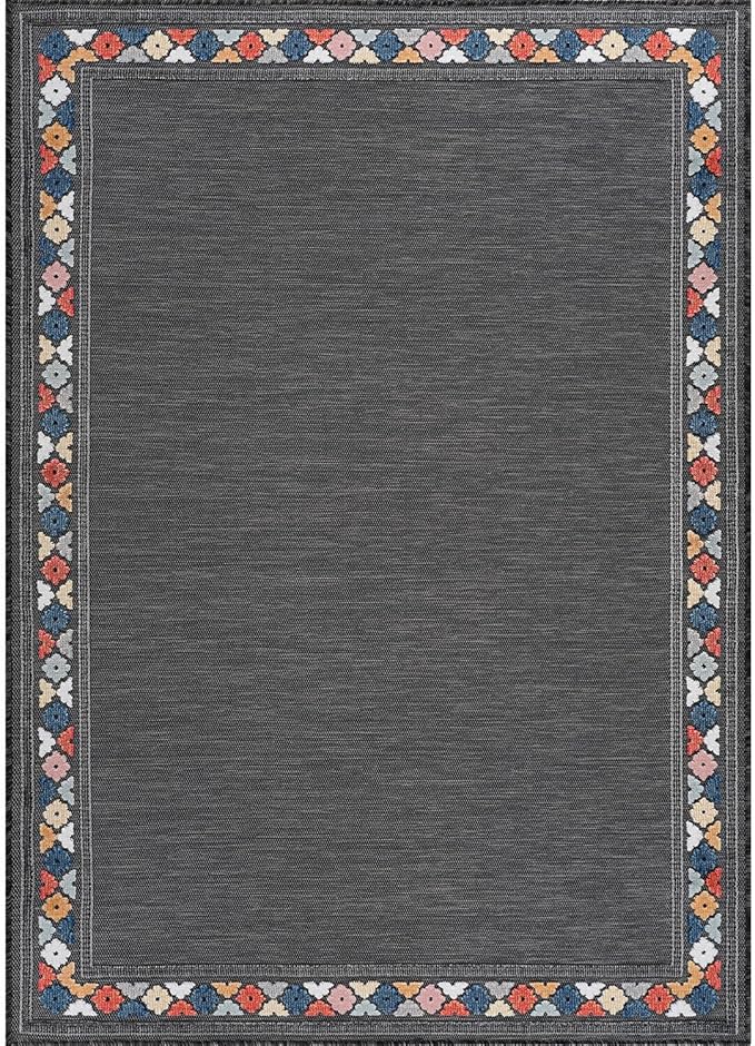 Beverly Rug Outdoor Rug 8x10 Modern Bordered Area Rugs for Indoor and Outdoor Patio Easy to Clean Non Shedding Living Room Porch Garden Washable Outside Carpet (8 x 10 Dark Gray)