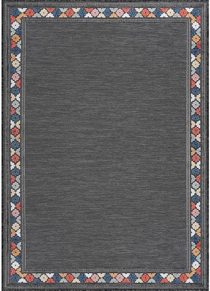 Beverly Rug Outdoor Rug 10x14 Modern Bordered Large Area Rugs for Indoor and Outdoor Patio Easy to Clean Non Shedding Living Room Porch Garden Washable Outside Carpet (10 x 14 Dark Gray)