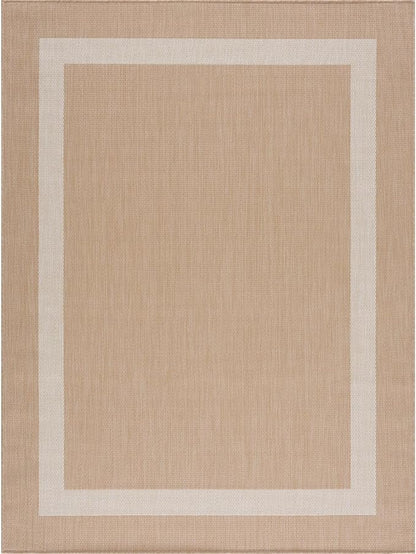 CAMILSON Outdoor Rug 10x14, Large Modern Outside Rugs for Patios Porches Waterproof Durable Washable Non-Shedding, Easy-to-Clean Indoor/Outdoor Area Carpet (10 x 14, Bordered - Beige/White)