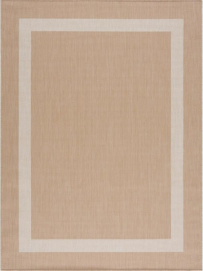 CAMILSON Outdoor Rug 8x10, Modern Outside Rugs for Patios Porches Waterproof Durable Washable Non-Shedding, Easy-to-Clean Indoor Outdoor Area Carpet (8 x 10, Bordered - Beige/White)