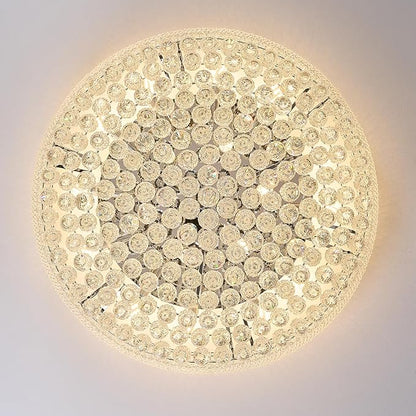 18-Light 32 inch Large Crystal Chandelier Flush Mount Ceiling Light Fixture for Living Room Dining Room Bedroom Foyer Entryway Chrome Finish